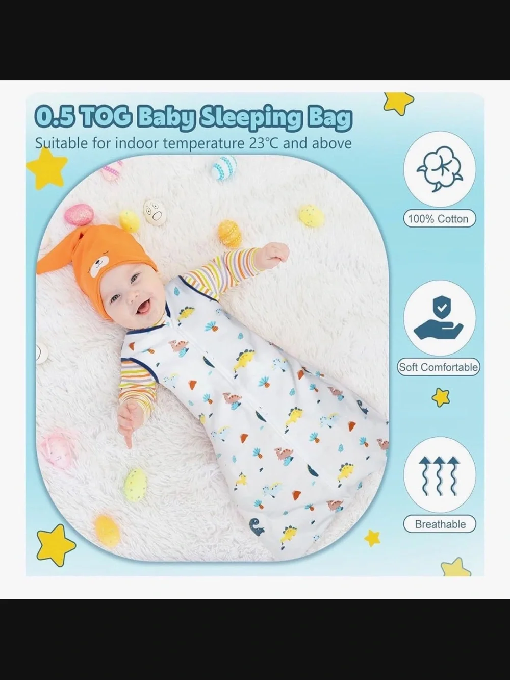 Lanjue Baby Sleeping Bag, Summer Sleeveless Baby Sleep Sack Size S NWT #Lux-E